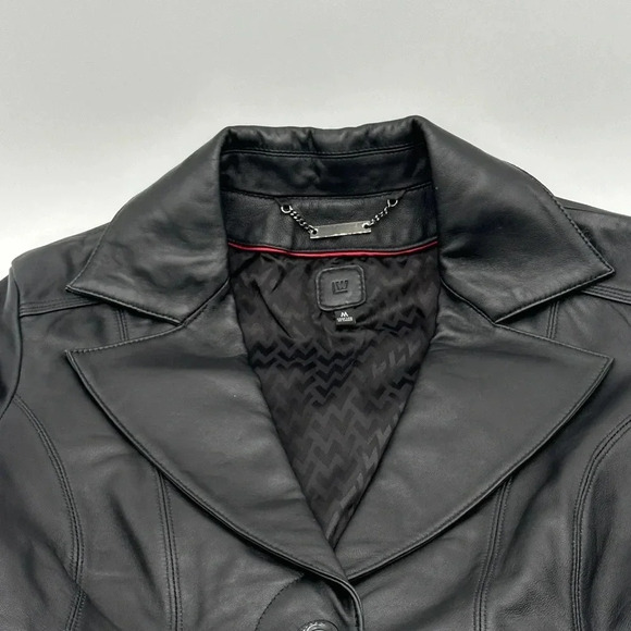 Vintage Wilsons Leather Womens Jacket Medium Black Moto Biker Motorcycle Button - Picture 3 of 8